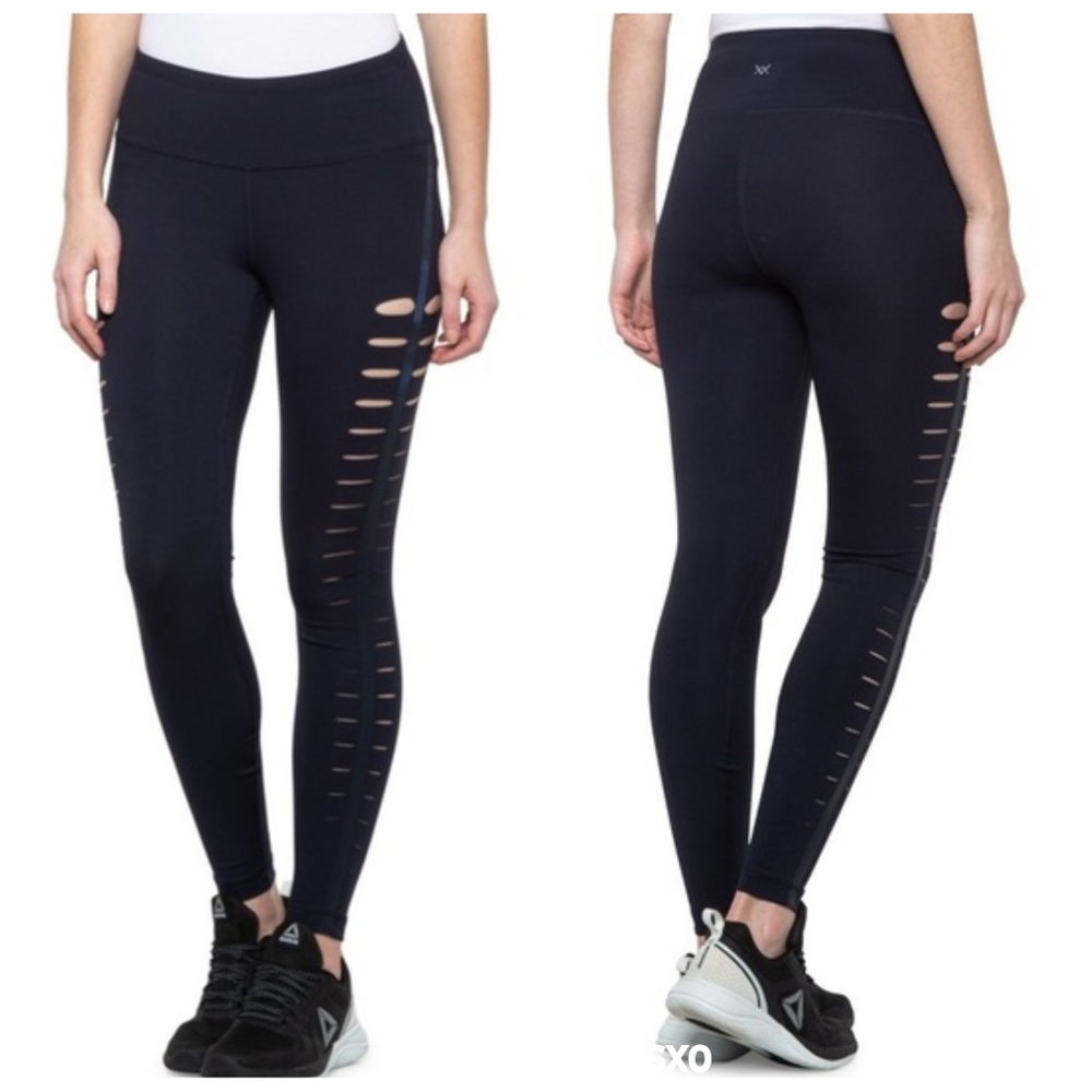 VINA Slashed Side Cutout Ankle Length 7/8 Tights Leggings Black